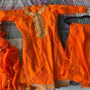 Vibrant Orange Embroidered Kurta Set